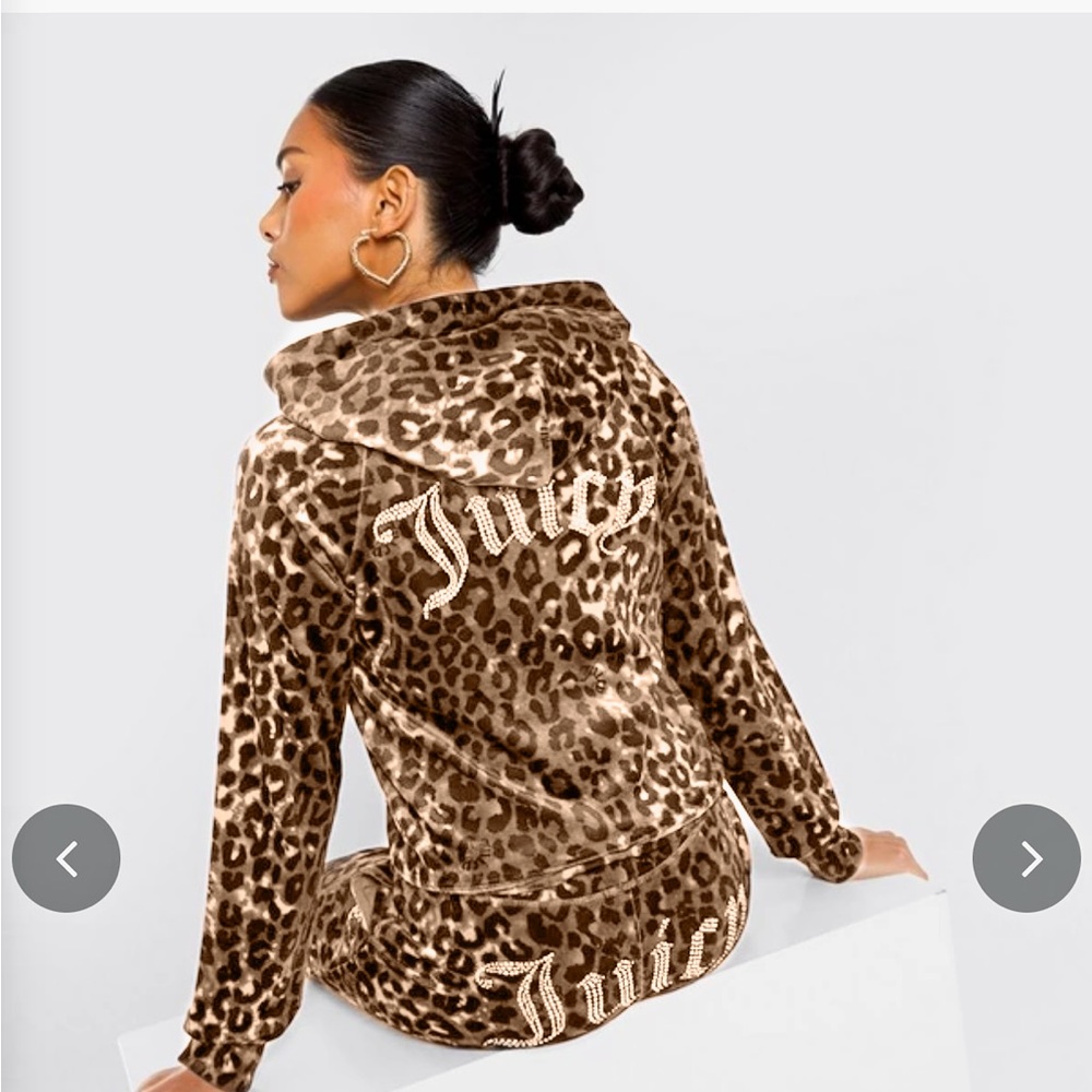 NWT JUICY COUTURE animal print small bling Velour Tracksuit  Set -Ocelot